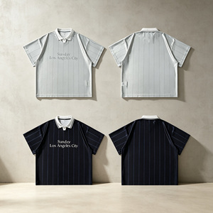 Retro striped lapel short sleeved 2026 spring/summer new product contrasting <b>polo</b> shirt <b>sports</b> style T-shirt - Product Image 2