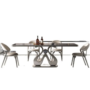 Italian Style Stone Slab Dining Table Rectangle Modern Minimalist Light Luxury Designer Villa Home Furniture - Product Image 5