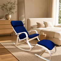 Ensemble Fauteuil à Bascule et Repose-Pieds Moderne Bleu Marine avec Revêtement Doux et Base Courbe en Bois pour Ameublement Domestique – Vente en Gros