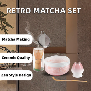 Ensemble de bols à matcha et porte-chasen en céramique zen asiatique Wild Mountain Dehua, avec accessoires pour le fouettage du thé et outils de battement, effet de four changeant de couleur - Product Image 2