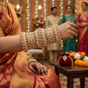 Openable <b>Bangles</b> <b>Set</b> 10573839-Gold Plated Pota Stone and Pearls Elegant Pearl Bracelets & <b>Bangles</b> - Product Image 3