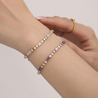Bracelet géométrique multicolore en zircon, plaqué acier inoxydable, bijoux de luxe pour femmes, chaîne à la mode, vente en gros
