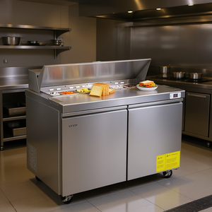 Table de préparation réfrigérée Vevor en acier inoxydable à double porte, équipement de cuisine commerciale, dégivrage automatique 2°C à 8°C - Product Image 2