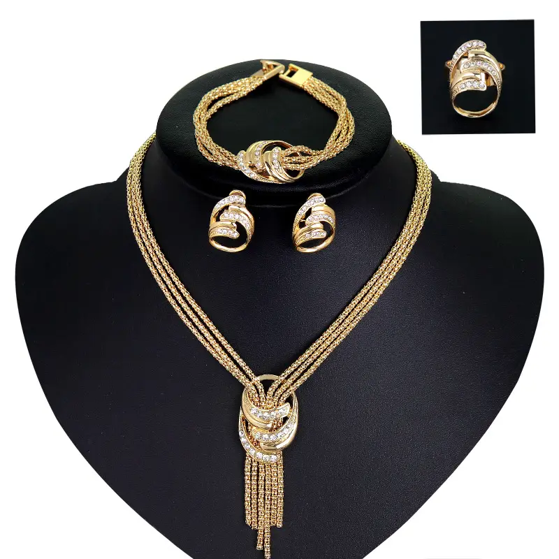 Latest Design 18k Gold Plated Wholesale Artificial Jewellery Set Diamond Jewelry Set//