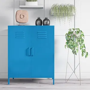 Armoire métallique à 2 niveaux, capacité de poids de 120 LBS avec étagères, casier de rangement en acier à 2 portes pour bureau à domicile, garage, salle de sport, salon