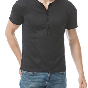 Camiseta Henley de Manga Corta para Hombre, Color Sólido, Estilo Casual de Verano, Corte Regular, Deportiva, Poliéster/Algodón, Antiarrugas, Venta al Por Mayor - Product Image 4