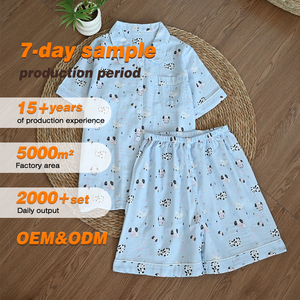 Klassisches & Zeitloses Damen-Pyjama-Set mit Niedlichem Cartoon-Hundemuster Weicher Atmungsaktiver Stoff 100% Baumwolle Damen-Schlafanzug - Product Image 1