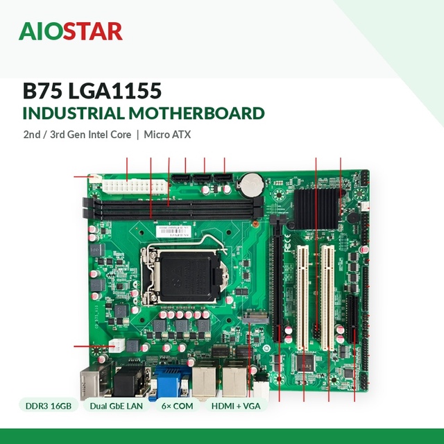 B75 LGA1155 Micro ATX Industrial Motherboard Intel I7/I5/I3 Dual LAN 6 COM DDR3 16GB Double Channel VGA PCIe X16 2 PCI New