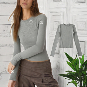 Haut en tricot ajusté pour femme avec col rond et manches longues - Product Image 3