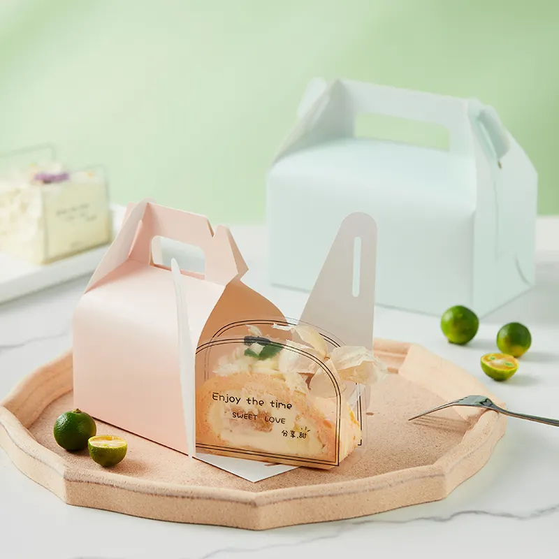 Caja de regalo personalizada para Tartas, distribuidor de rollo suizo, caja de embalaje para Tartas de papel cuadrado con mango