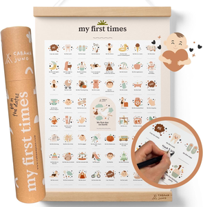Baby Shower New Parents Gift 60 Moments My First Times Poster avec cintre en bois Nouveau-né Souvenir Toddler Milestone Memory Poster - Product Image 1