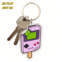 Porte-clés en acrylique console de jeu rétro Popsicle, breloque nostalgique pour joueurs, fans des années 80/90, design à bords transparents, durable, motif dessin animé