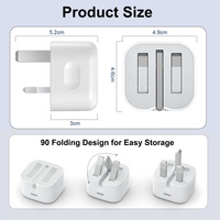 WAWEIS Chargeur PD 20W QC3.0 Adaptateur d'alimentation pliable Chargeur mural USB pour iPhone 12 13 14 15 16