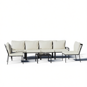 Ensemble de salon de jardin noir et sable, structure en acier, revêtement poudré, mobilier d'extérieur contemporain, 6 places - Product Image 1