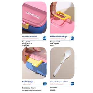 Boîte à lunch portable de 1100 ml réutilisable à trois compartiments, en plastique de qualité alimentaire, pour l'école, le bureau, les enfants, avec couverts et récipient à sauce - Product Image 5