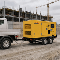 Générateur diesel mobile insonorisé 200 kVA sur remorque, essieu tandem, triphasé 400 V, pour chantier de construction