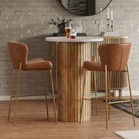 26 pouces. Tabouret de comptoir - Siège rembourré marron, structure en métal doré, 1 pièce