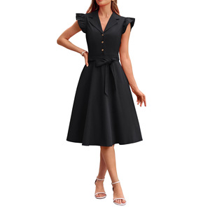 Abito Estivo 2026 Stile Europeo-Americano a Trapezio <span class=keywords><strong>con</strong></span> <span class=keywords><strong>Elegante</strong></span> <span class=keywords><strong>Scollo</strong></span> a V, Vestibilità Slim, Senza Maniche, Design Lungo da Donna in Poliestere - Product Image 2