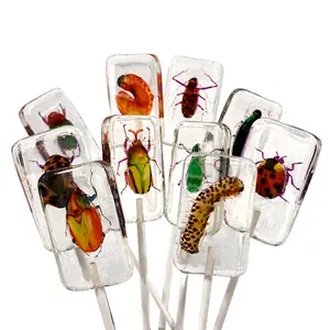 搞笑万圣节硬糖甜硬棒棒糖多种3D昆虫棒棒糖玩具可食用