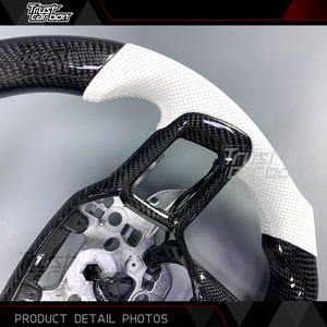 Volant personnalisé en fibre de carbone avec poignée en cuir perforé <span class=keywords><strong>blanc</strong></span> pour Ford Mustang GT GT350 GT500 GTD Dark Horse 2023 2024 - Product Image 5