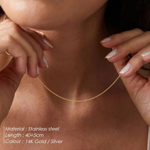 Collar Clásico EManco para Mujer, Chapado <span class=keywords><strong>en</strong></span> <span class=keywords><strong>Oro</strong></span> Fino, <span class=keywords><strong>Acero</strong></span> Inoxidable, <span class=keywords><strong>Cadena</strong></span> Delgada Ajustable <span class=keywords><strong>de</strong></span> Alta Calidad con Cierre <span class=keywords><strong>de</strong></span> Langosta, Regalo - Product Image 2