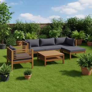 Ensemble de salon en bois d'acacia, 4 pièces, meubles de jardin d'extérieur contemporains, résistants aux intempéries, gris - Product Image 3