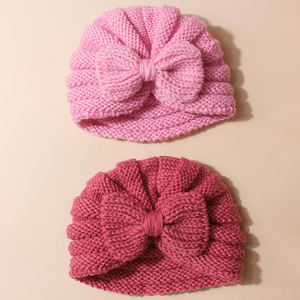 Set 2 Warna Musim Gugur dan Musim Dingin Topi Bayi Baru Model Visor Rajutan Wol Hangat Gaya Eropa dan Amerika dengan Pita untuk Balita dengan Perlindungan dari Sinar Matahari - Product Image 3