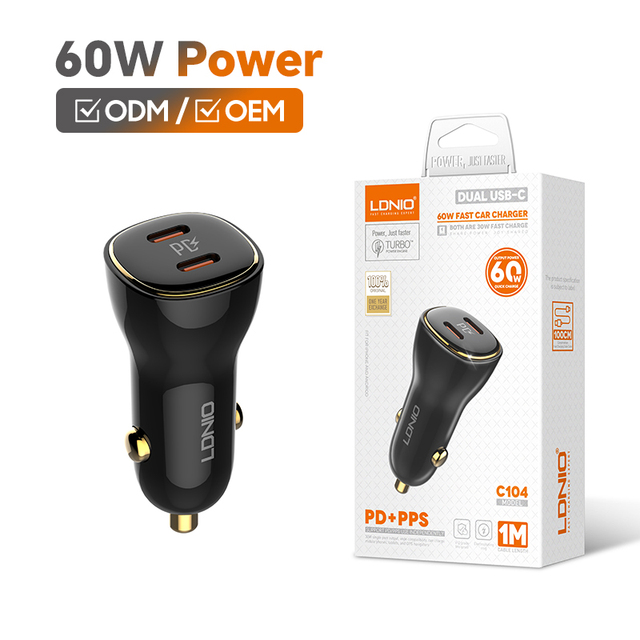 LDNIO C104 Quick Charging 60W High Power Dual PD30W Support PD/PPS Super Fast Charging for Macbook Phone