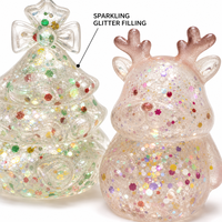 Coffret de Noël Premium de jouets anti-stress translucides à paillettes, avec figurines de Père Noël et Bonhomme de neige