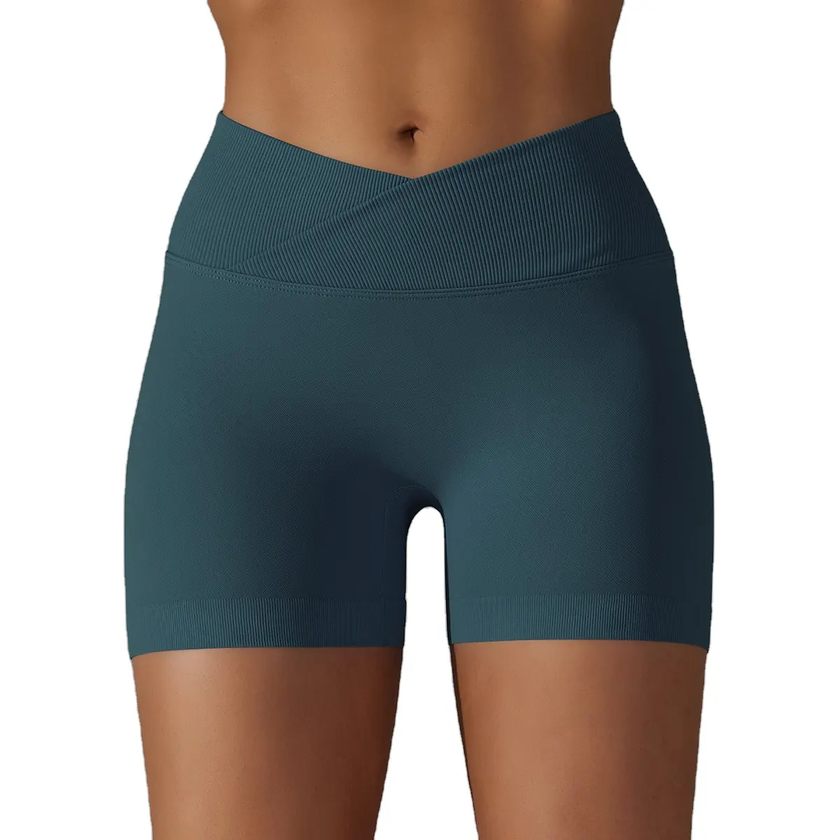 Phong cách mới phụ nữ phòng tập thể dục Yoga nén thể thao Biker V phía trước liền mạch scrunch Butt Shorts