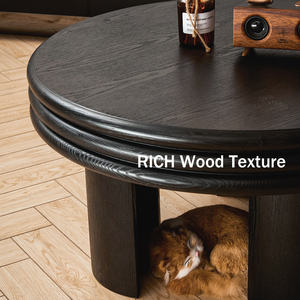 طاولة قهوة عصرية أنيقة مستديرة اللهجة مصنوعة يدويًا من نسيج الخشب الغني بالحبوب أثاث منزلي - Product Image 3