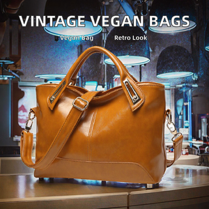 Wholesale Vintage Women's Casual <b>Tote</b> <b>Bag</b> Fashion Oil Wax Leather Zipper Vegan Cotton Lining Dropshipping Available - Product Image 2