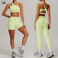 Ensemble de sport 3 pièces pour femmes respirant léger une épaule soutien-gorge taille haute Leggings Shorts avec poches Gym Fitness Apparel