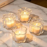 Nouveau design – Pot à bougie en verre transparent côtelé en forme de fleur, 315 ml, 430 ml, 600 ml, vide, pour cadeaux de mariage et décoration intérieure
