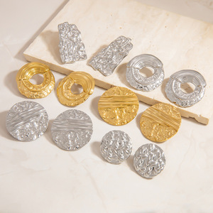 Stainless Steel <b>Stud</b> Earrings 18K Gold Plated <b>Titanium</b> Steel Geometric Texture Design For Women Fashion Jewelry - Product Image 3