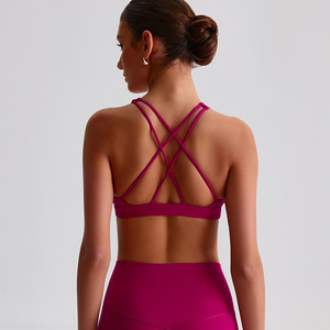 Sujetador deportivo de soporte alto de segunda piel, Sujetador deportivo de cuello alto con tiras en la espalda, sujetador de Yoga ligero con cuello redondo para mujer - Product Image 3