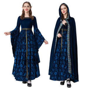 Yi Xiaoyi Vestido Medieval de Corte para Mujer Adulta, Disfraz de Cosplay con Capucha de Terciopelo Azul de Manga Larga para Actuaciones Escénicas, Tallas S-XL - Product Image 1