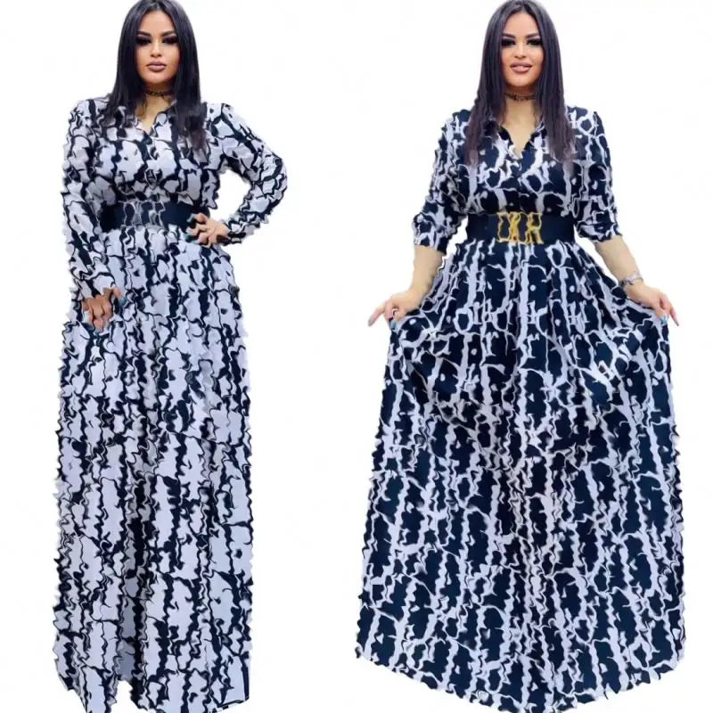 Frauen Brand Designer Luxus kleid Loose Casual Maxi kleid Print Elegante Mode Frau Langarm Kleider Frauen Luxus kleidung