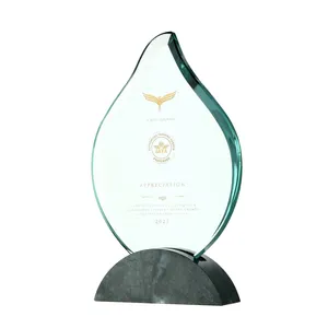 ADL New Design K9 High-Quality Wholesale Clear Crystal Glass Trophy Awards Leaf Shape with Stone Base