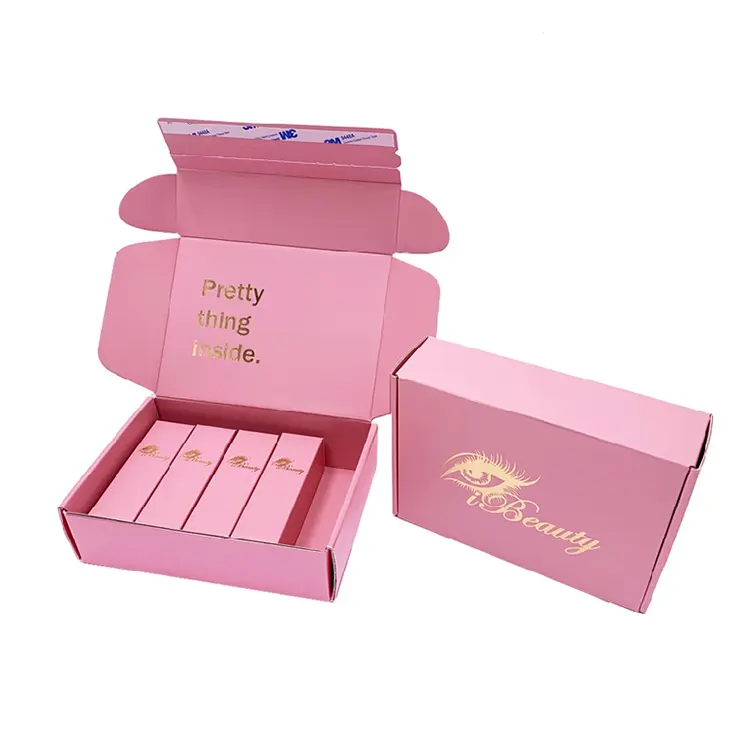 사용자 정의 로고 핑크 컬러 화장품 골판지 포장 우편물 상자 배송 상자 종이 상자