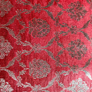 Tissu en soie 100% brodé de fleurs rouges, textile décoratif, matière pour robe - Product Image 1