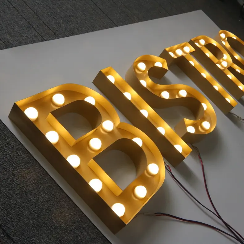 wholesale 3D led light marquee letter signs lazer engraved gold silver metal acrylic accessories advertise for wedding sign