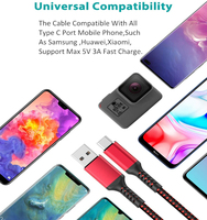Chargeur USB personnalisé pas cher pour téléphone, lot de 4 câbles tressés USB-C rouges et noirs