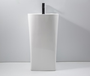 Lavabo <span class=keywords><strong>colonne</strong></span> autoportant moderne à bords arrondis en céramique blanc brillant pour <span class=keywords><strong>salle</strong></span> <span class=keywords><strong>de</strong></span> <span class=keywords><strong>bain</strong></span> – Grande réduction - Product Image 3