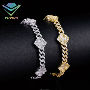 Pulsera Cubana de Plata de Ley S925 Unisex con Trébol de la Suerte, Chapada en Oro Blanco y Amarillo, con Certificado GRA, Moissanita VVS para Hip Hop - Product Image 2