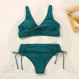 Ensemble de maillot de bain deux pièces pour femme, tricoté, séchage rapide, soutien-gorge push-up uni, bas de maillot de bain string, asymétrique à une épaule - Product Image 5