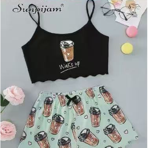 Ensemble de vêtements de nuit pour femmes Suzhen, confortable, en coton, minimaliste, short à bretelles, modèle 2242, fabriqué en Chine - Product Image 4