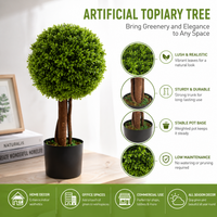 Plante artificielle sphérique en pot, style topiaire, avec tronc en bois et base lestée, matériaux naturels mixtes, vente en gros