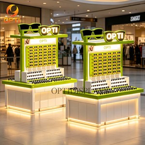 Étagères en <span class=keywords><strong>verre</strong></span> éclairées par <span class=keywords><strong>LED</strong></span> personnalisées pour l'affichage des lunettes, présentoir pop-up pour magasin d'optique, magasin de détail - Product Image 2
