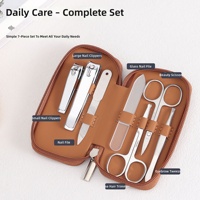 Kit de manucure professionnel 7 en 1 en acier inoxydable avec lime à ongles en verre, coupe-poils de nez, ciseaux, pinces et étui de voyage